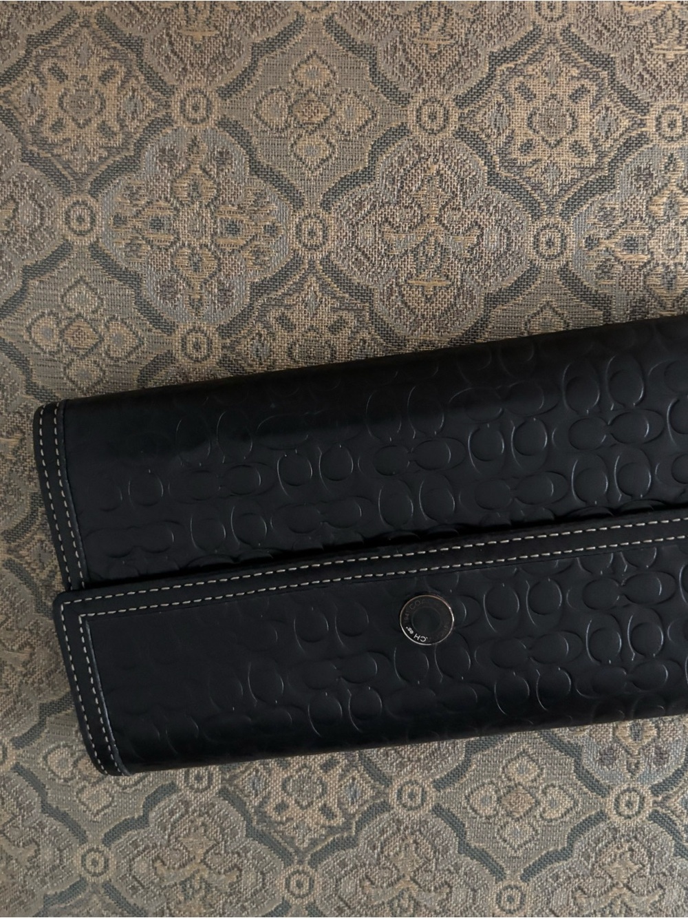 Coach Black Embossed Signature Fold-Over Wallet